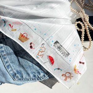 Vintage Burberry Cotton Handkerchief – Holiday Print – 19.5 x 19.5”